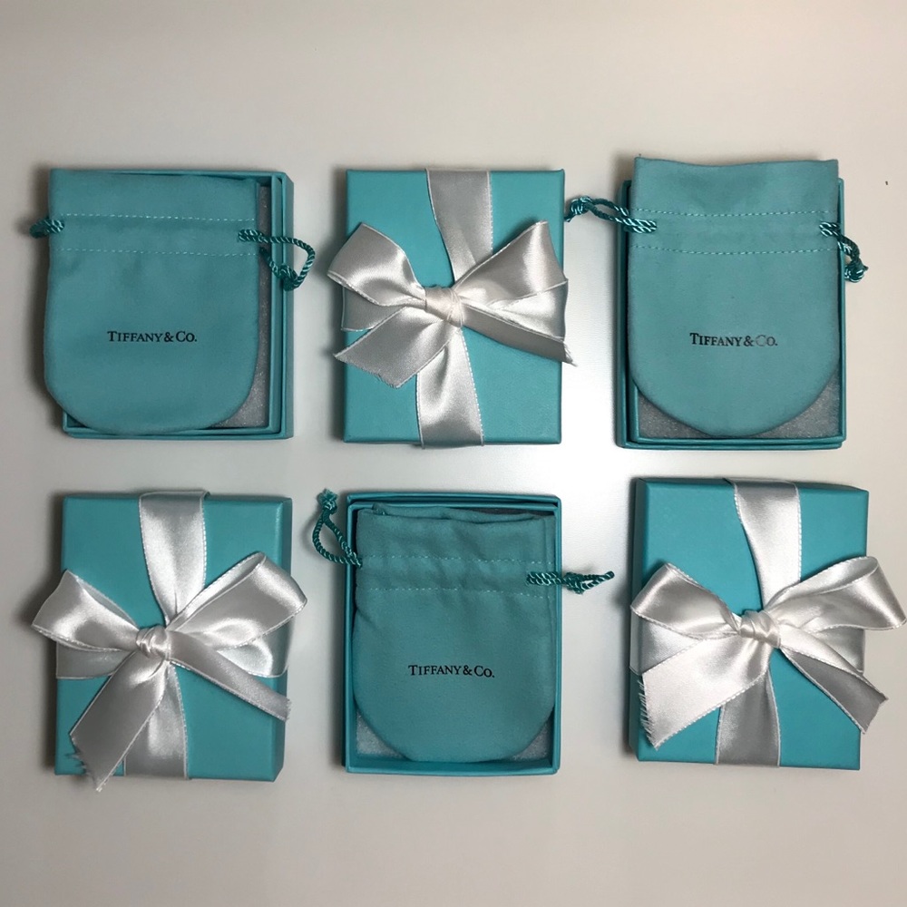 Lot of 6 Tiffany Jewelry Boxes Pouches and Ribbons